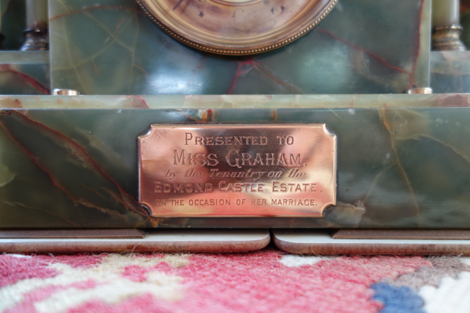 Detail of marble clock from Edmond Castle.